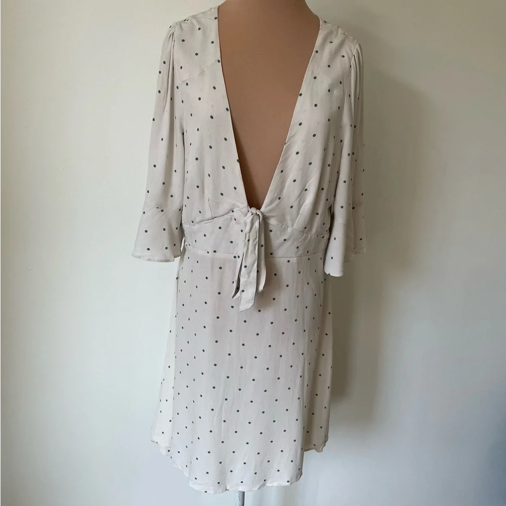 Free People All Yours Polka Dot Cream Combo Flutter Sleeve Deep V Mini Dress 12